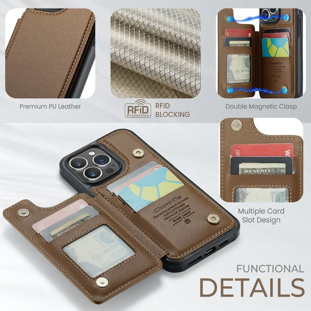 CaseMe C22 for iPhone 15 Pro Max PU Leather Wallet Case‎ with RFID Blocking Card